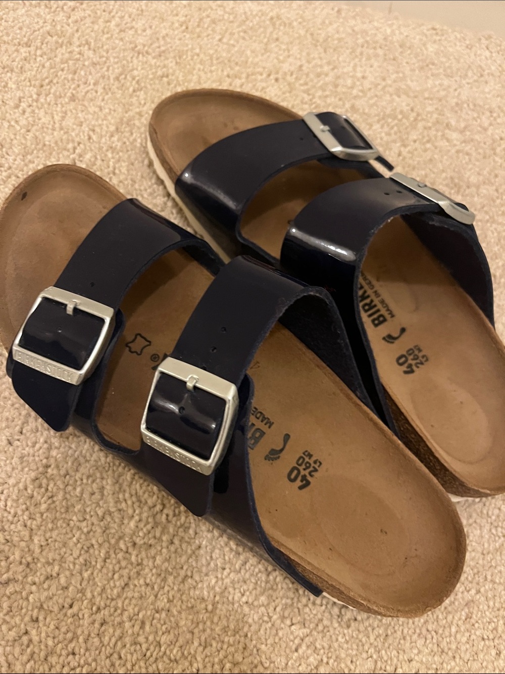 Birkenstock Navy Patent Two-Buckle Sandals